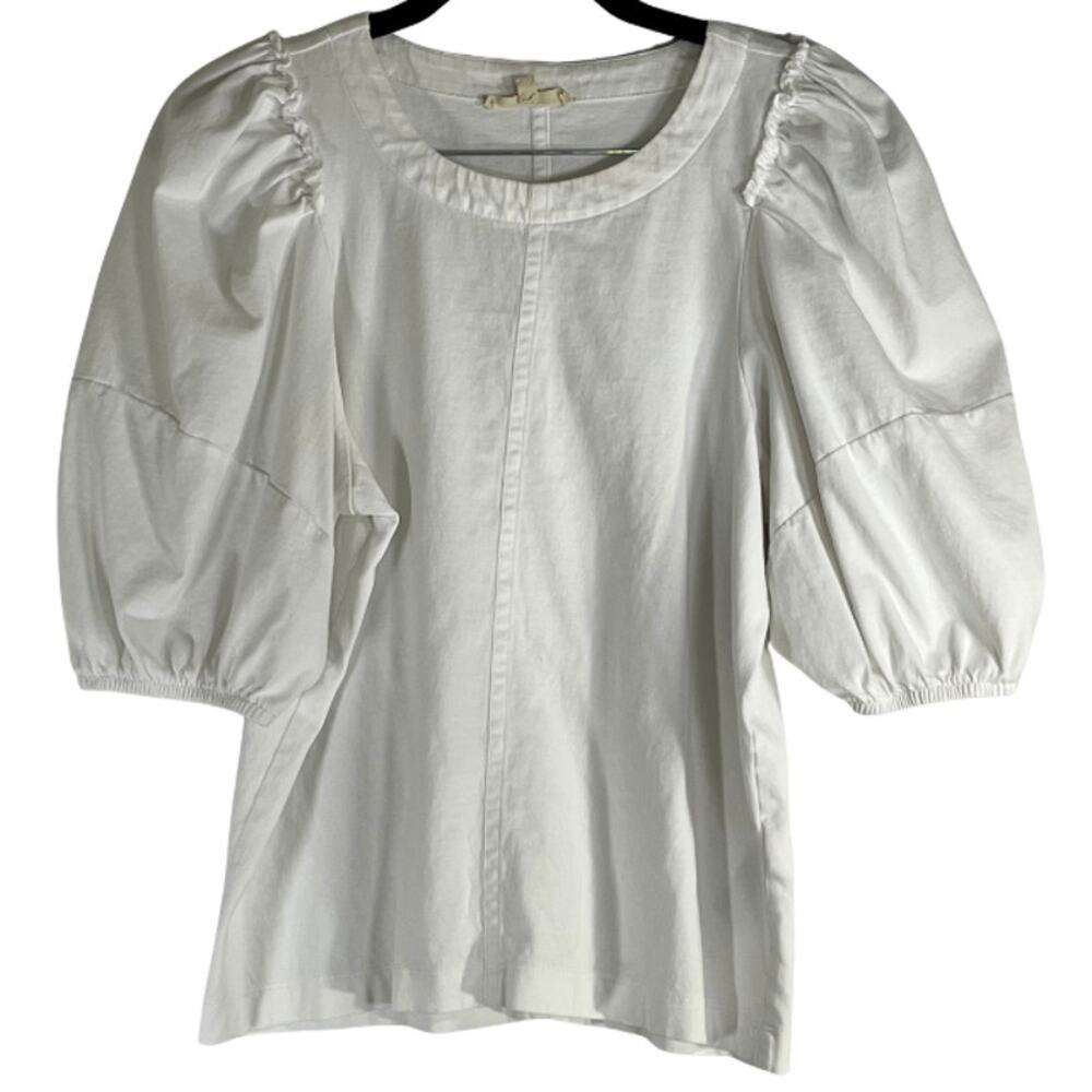 Madewell White Smocked Puff Short Sleeve Crew Neck Blouse Size S